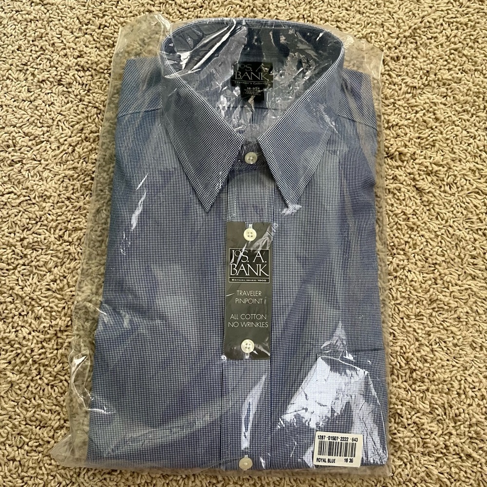 NWT Jos A Banks blue and white checkered button down